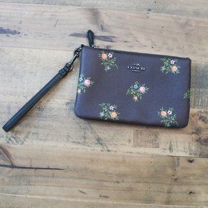 Brown Floral Coach Clutch Wristlet